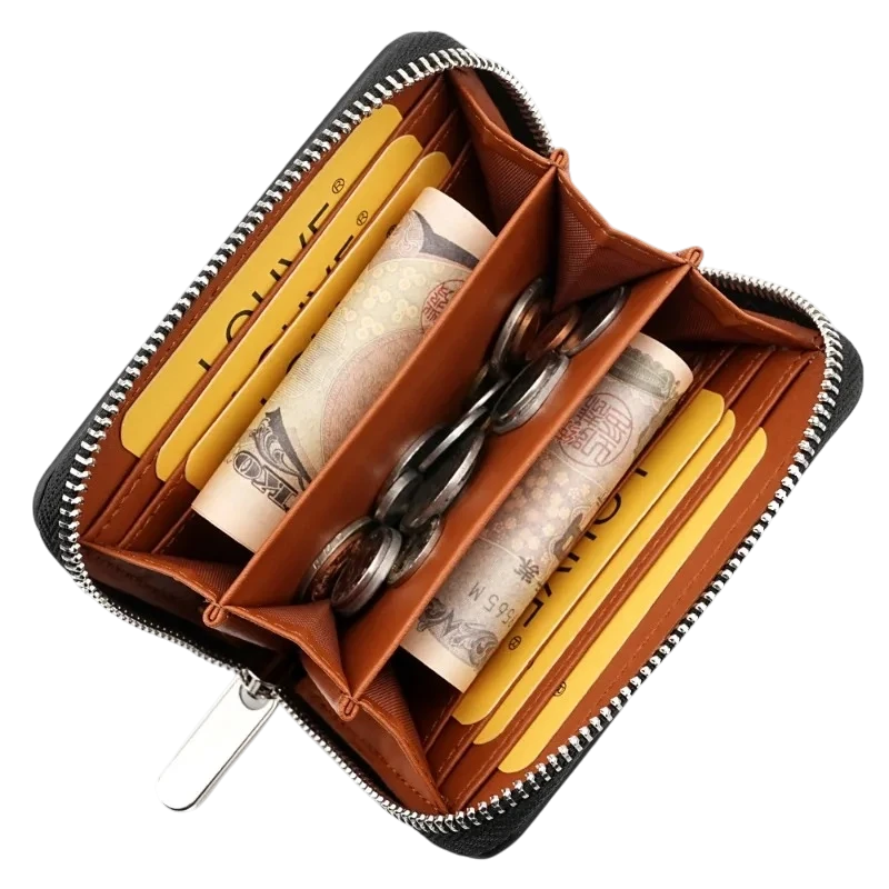 Portefeuille Court en Cuir avec Fermeture Éclair Zippée