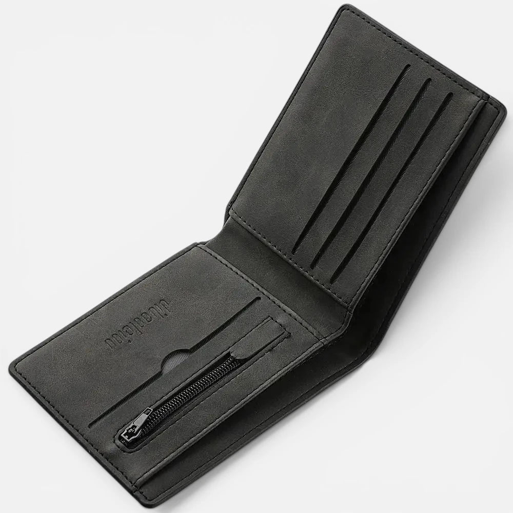 Portefeuille Homme Pliable en Cuir avec Porte-Monnaie Zippé