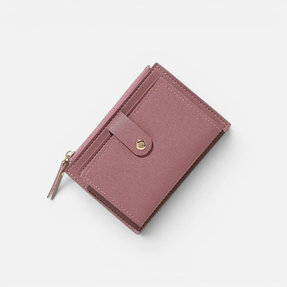 Petit Portefeuille Femme Compact en Cuir  avec Porte-Monnaie Zippé