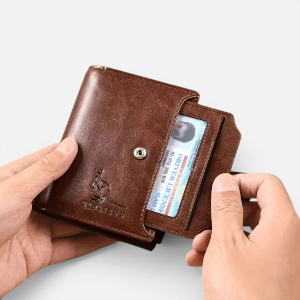 Portefeuille Homme Anti-RFID en Cuir Vintage avec Fermeture Éclair
