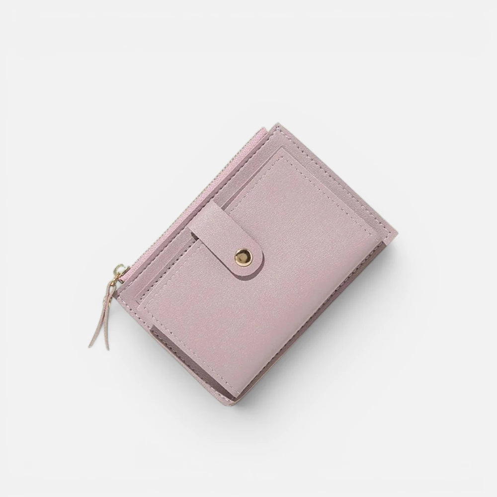Petit Portefeuille Femme Compact en Cuir  avec Porte-Monnaie Zippé