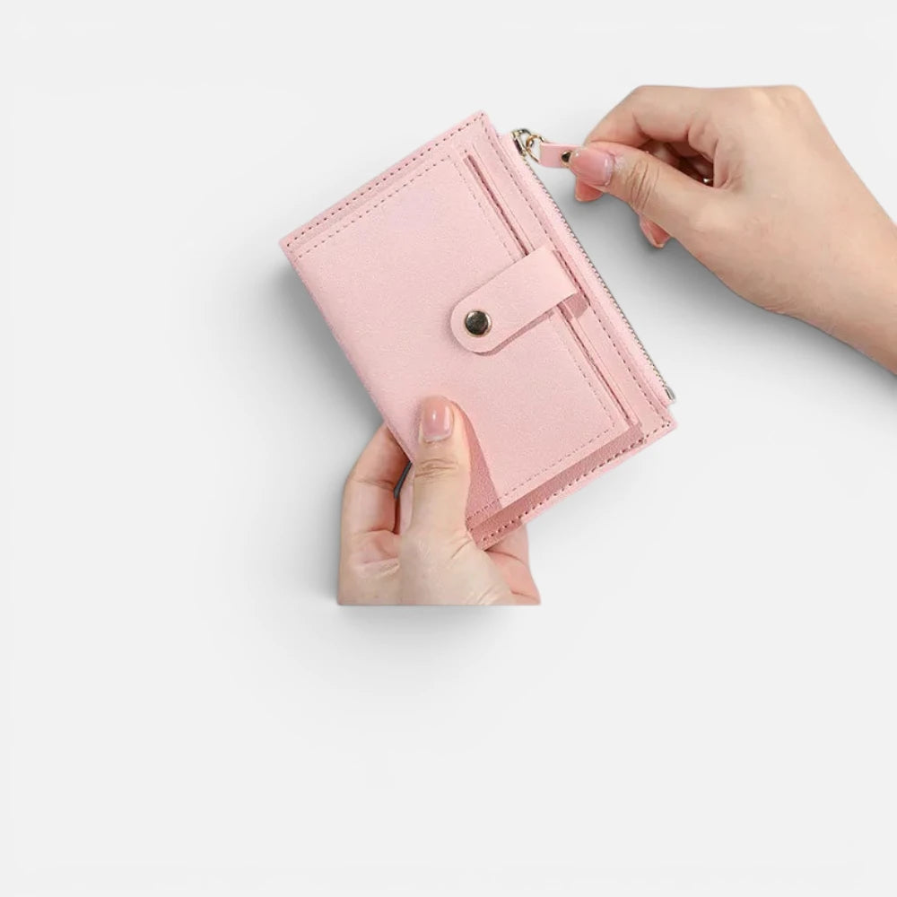 Petit Portefeuille Femme Compact en Cuir  avec Porte-Monnaie Zippé