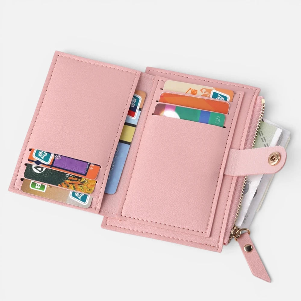 Petit Portefeuille Femme Compact en Cuir  avec Porte-Monnaie Zippé