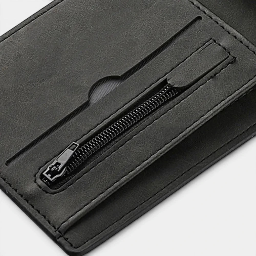 Portefeuille Homme Pliable en Cuir avec Porte-Monnaie Zippé