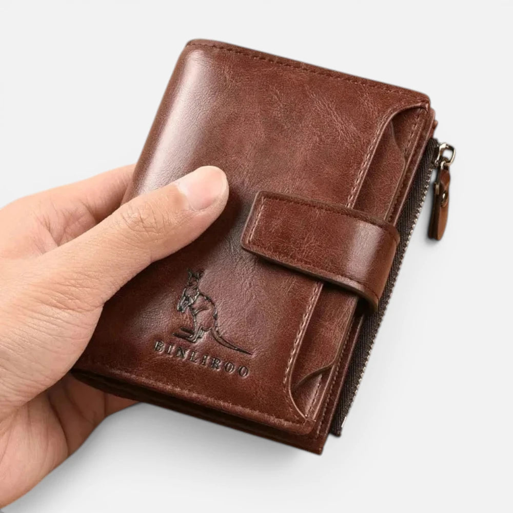 Portefeuille Homme Anti-RFID en Cuir Vintage avec Fermeture Éclair